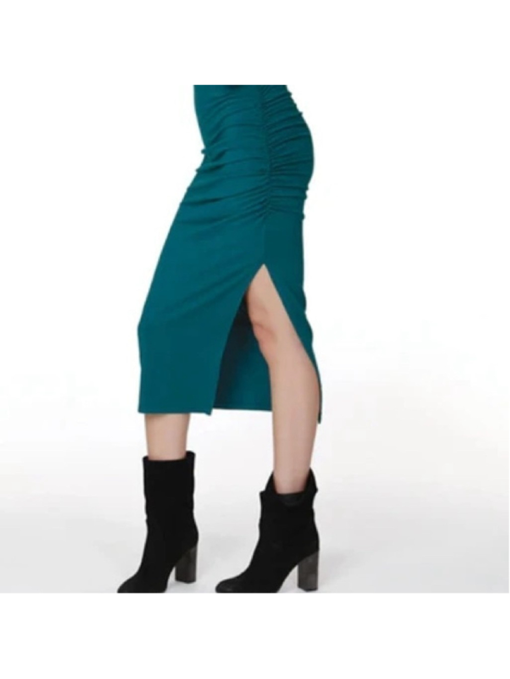 Bobi - Shirred High Slit Midi Skirt Mystic Size M New With Tags